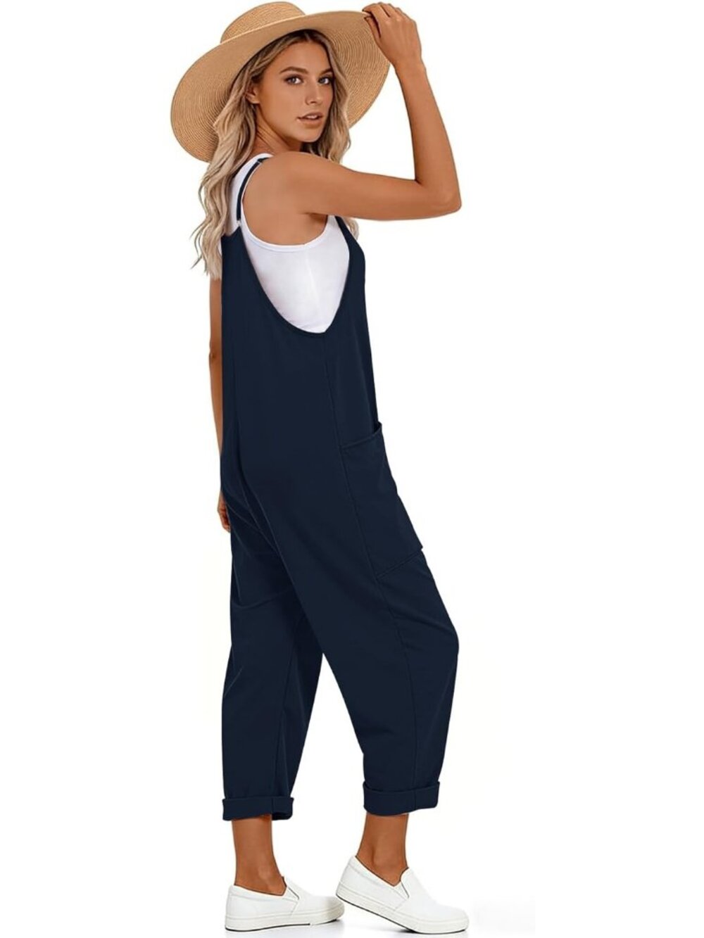 Women's Jumpsuits Navy lightweight Casual Outfit Jumper Adjustable Strap Rompers - Picture 2 of 5